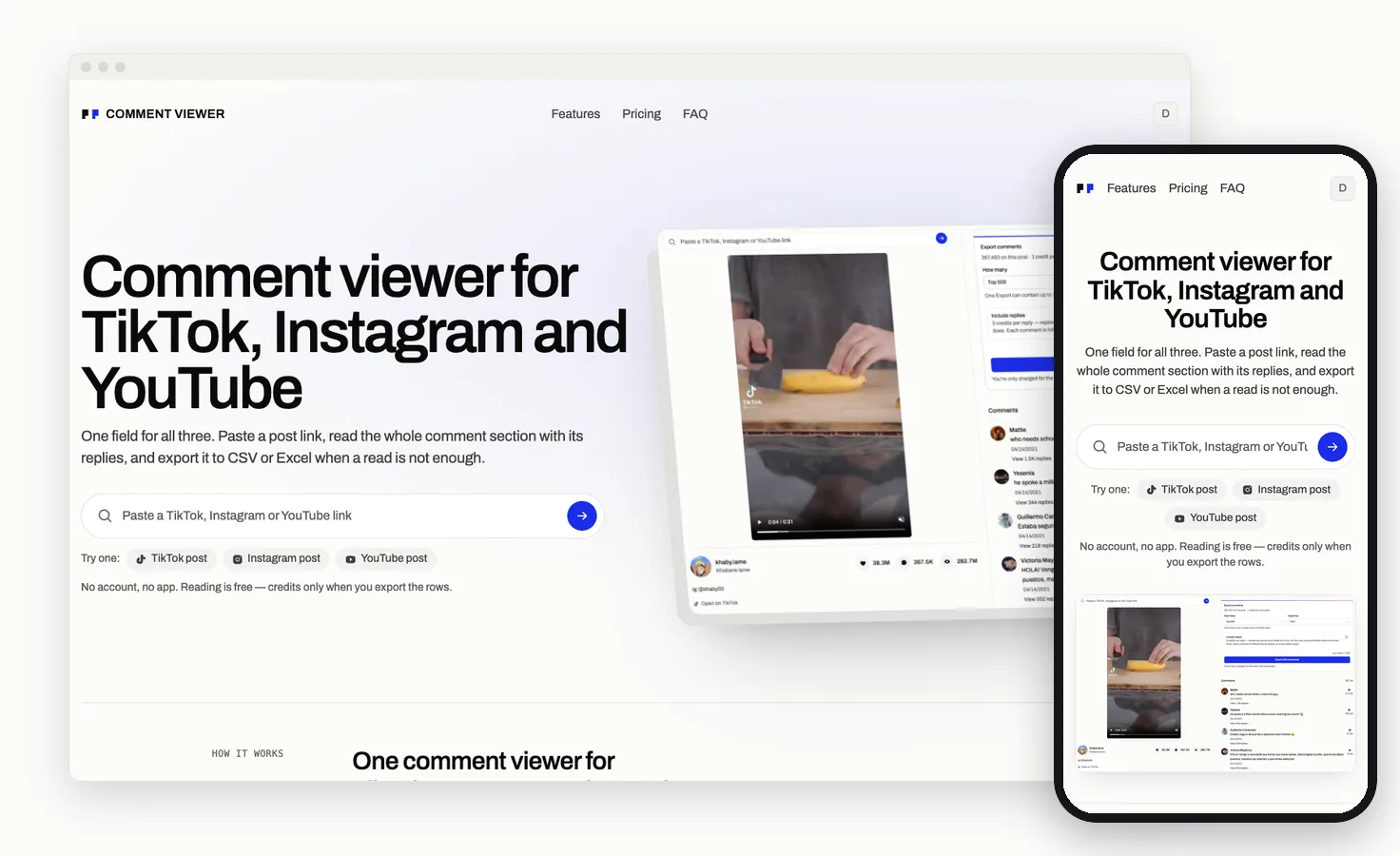Comment Viewer on a phone and on a laptop, the same page at both widths.